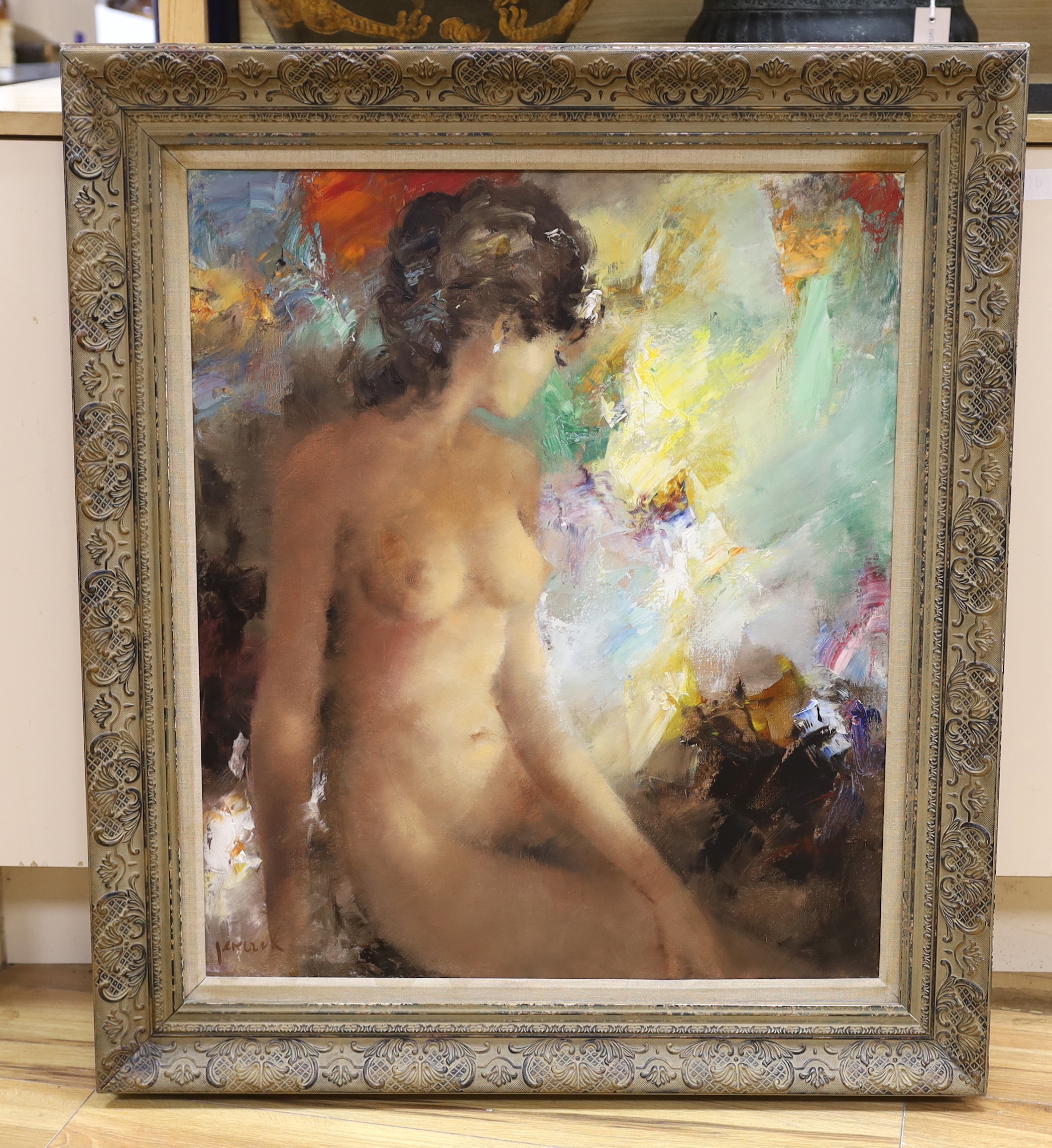 Christian Jereczek (1935-2003), impressionist oil on canvas, Study of a nude female, signed, 69 x 58cm